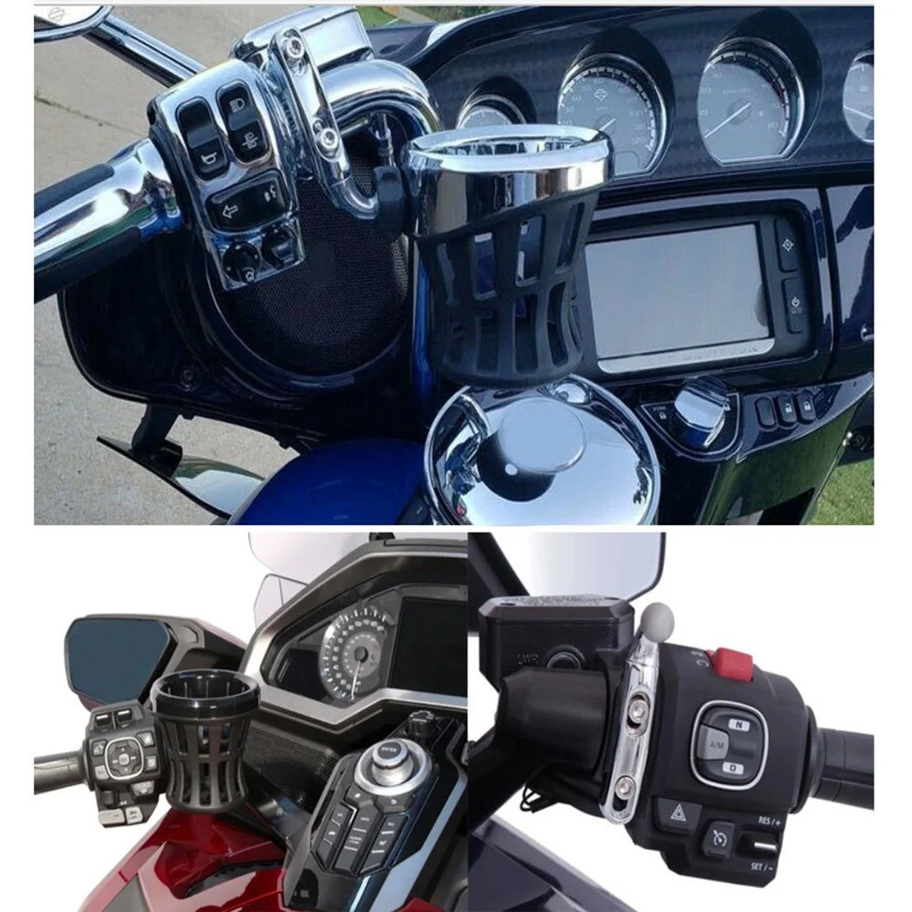 Motorcycle Handlebar Drink Cup Holder for Honda GL1800 Goldwing for Softail Electra Silver