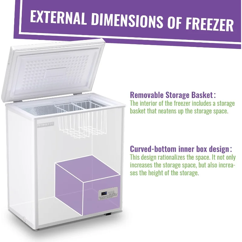 4.0 입방피트 소형 딥프리저 냉동고, 전자 디스플레이 화면 및 전자식 온도 조절 장치 포함 (정확도까지)