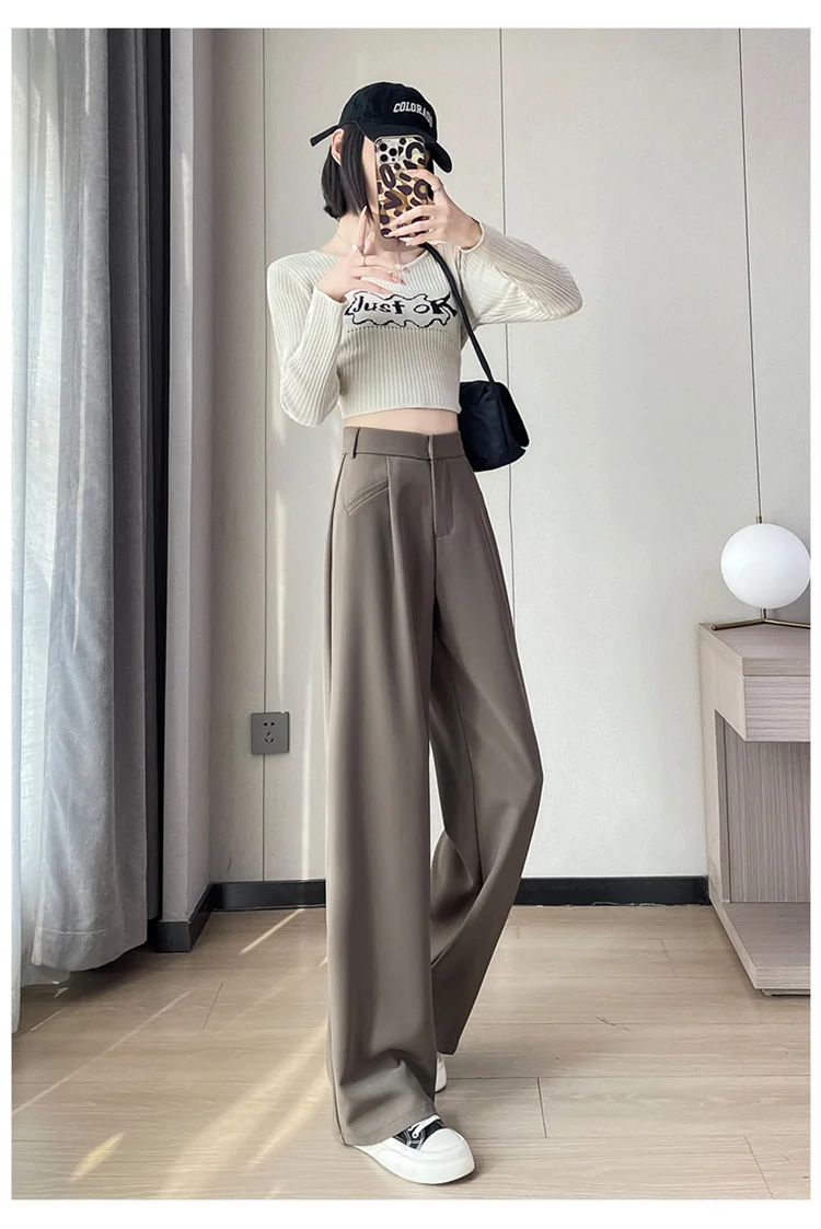Spring 2024 New Fashion All-Match Simple Office Suit Pants Wide-Leg Pants High Waist Narrow Straight Casual Mop Pants Women