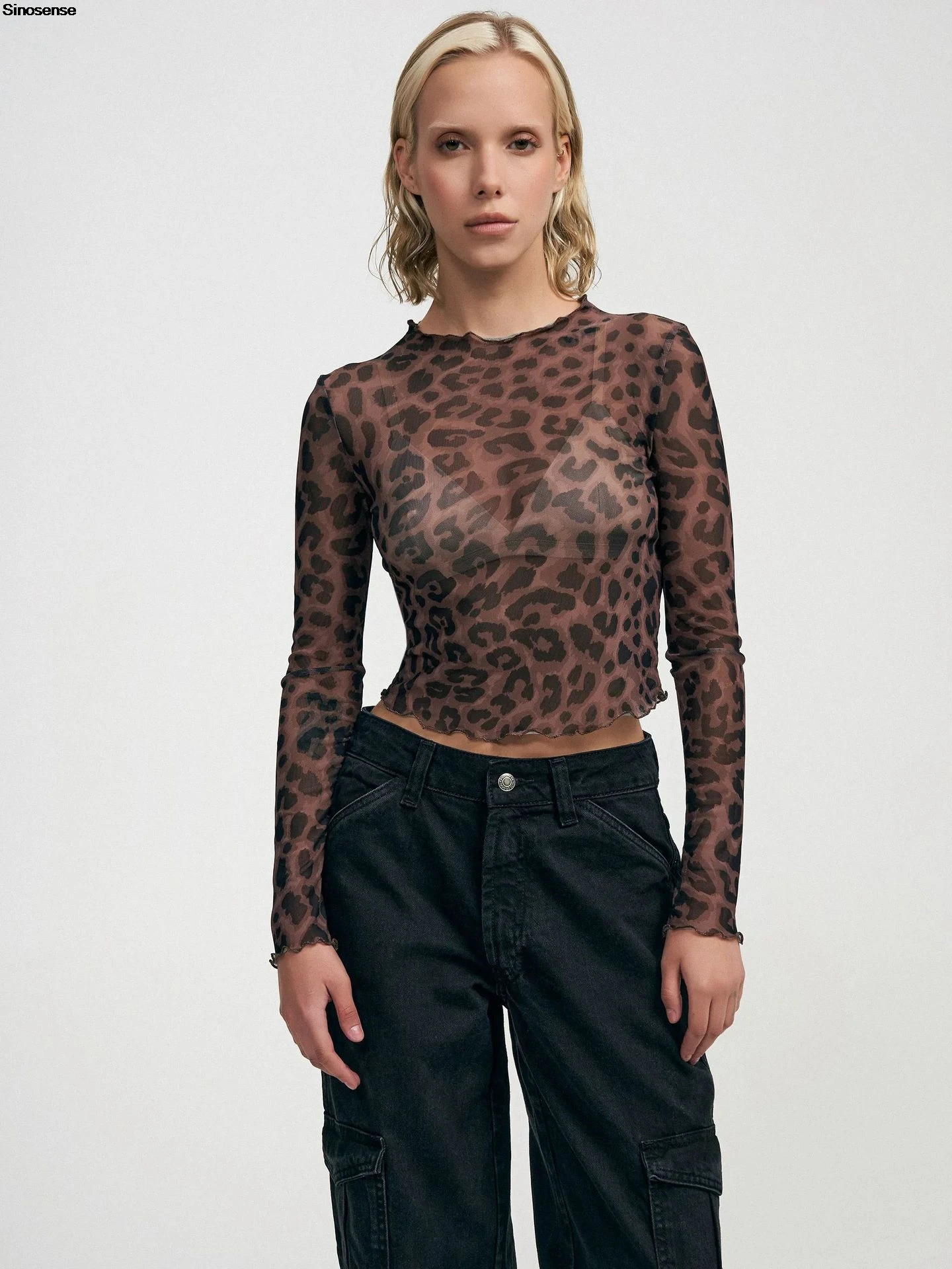 

Women Leopard Print Mesh Tops Sexy Sheer See Thorugh Lightweight Trendy Going Out Shirts Y2K Street Date Night Club Party Blouse