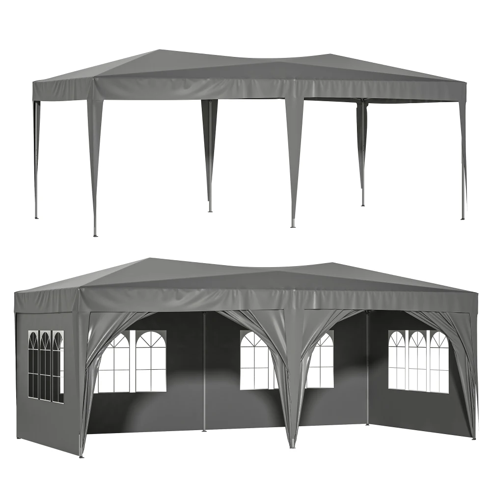 10'x20' EZ Pop Up Canopy Outdoor Portable Party Folding Tent with 6 Removable Sidewalls + Carry Bag + 6 pcs Weight Bag Beige