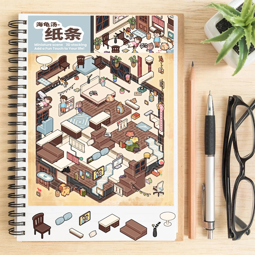 2PCS Turtle Soup Paper Landscaping Miniature Scene Sticker Nostalgia Personalized Bottle Motorcycle Cafe Art Decoration Stickers