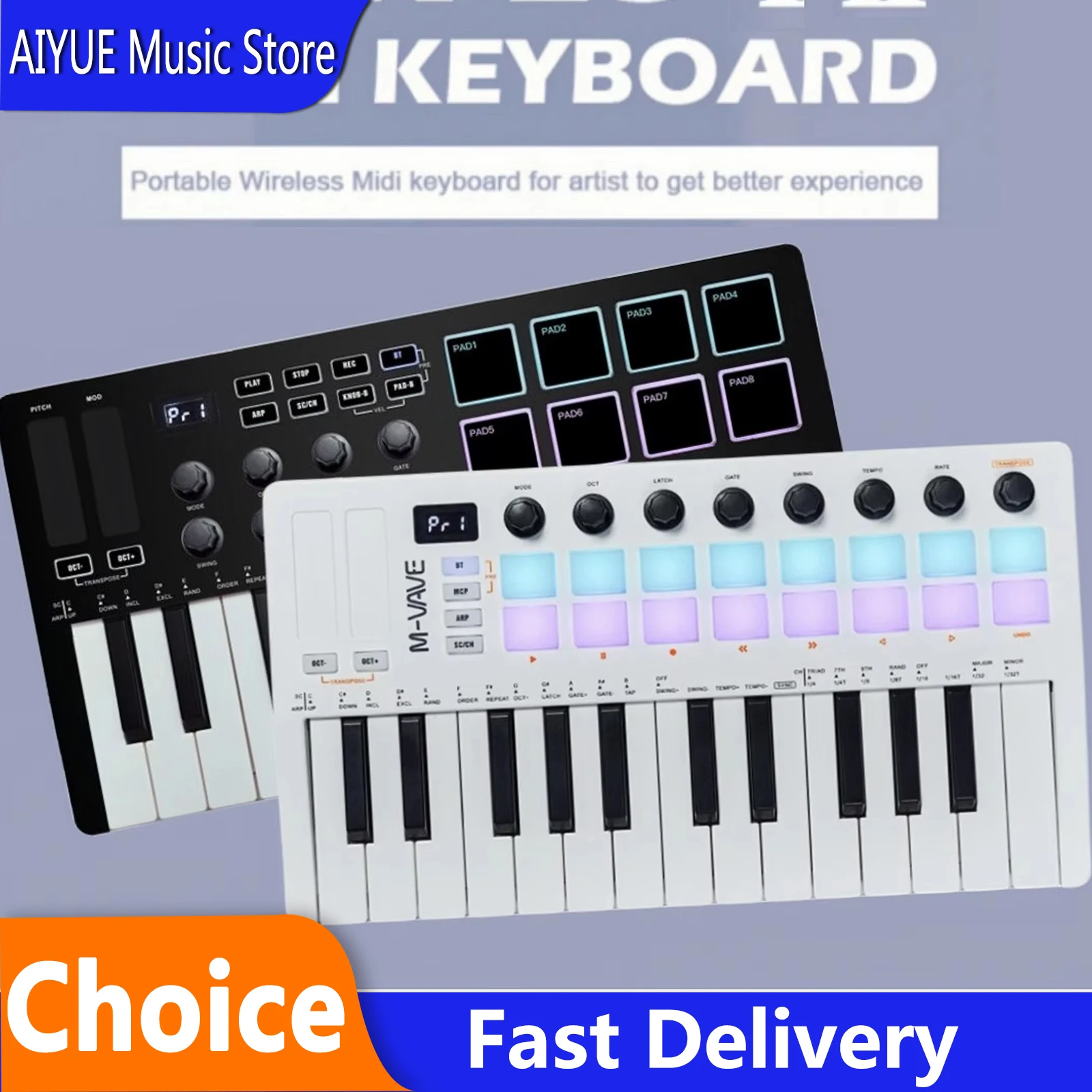 

M-VAVE SMK-25 II MIDI Pad Controller Keyboard USB Mini 25 Key 16 RGB Drum Pads 8 Knobs And Music Production Software Included