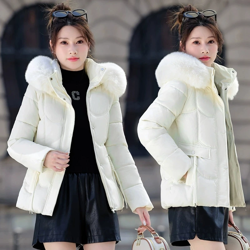 Winter 2025 New Down Jacket Women Parkas Fashion High-Quality Warm Cotton Padded Coat Ladies Short Overcoat Hooded Overwear Tops