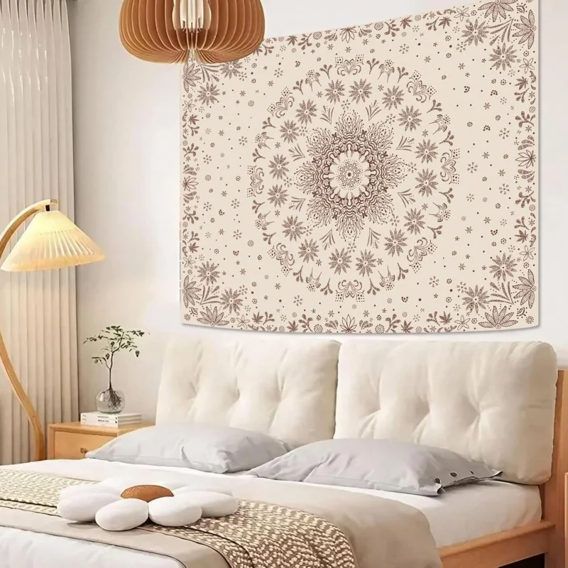 VIKAMA Bohemian Floral Mandala Tapestries, Bohemian-Style Flower Badge Tapestries, And Elegant Beige/Brown Fashion Decorations