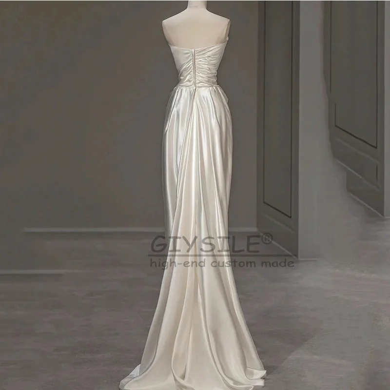 GIYSILE Gaun Pengantin Ringan Satin Kustom Atasan Tabung Peri Super Putih Seksi Mode 2025 Gaun Fishtail Pesta Tanpa Lengan Baru