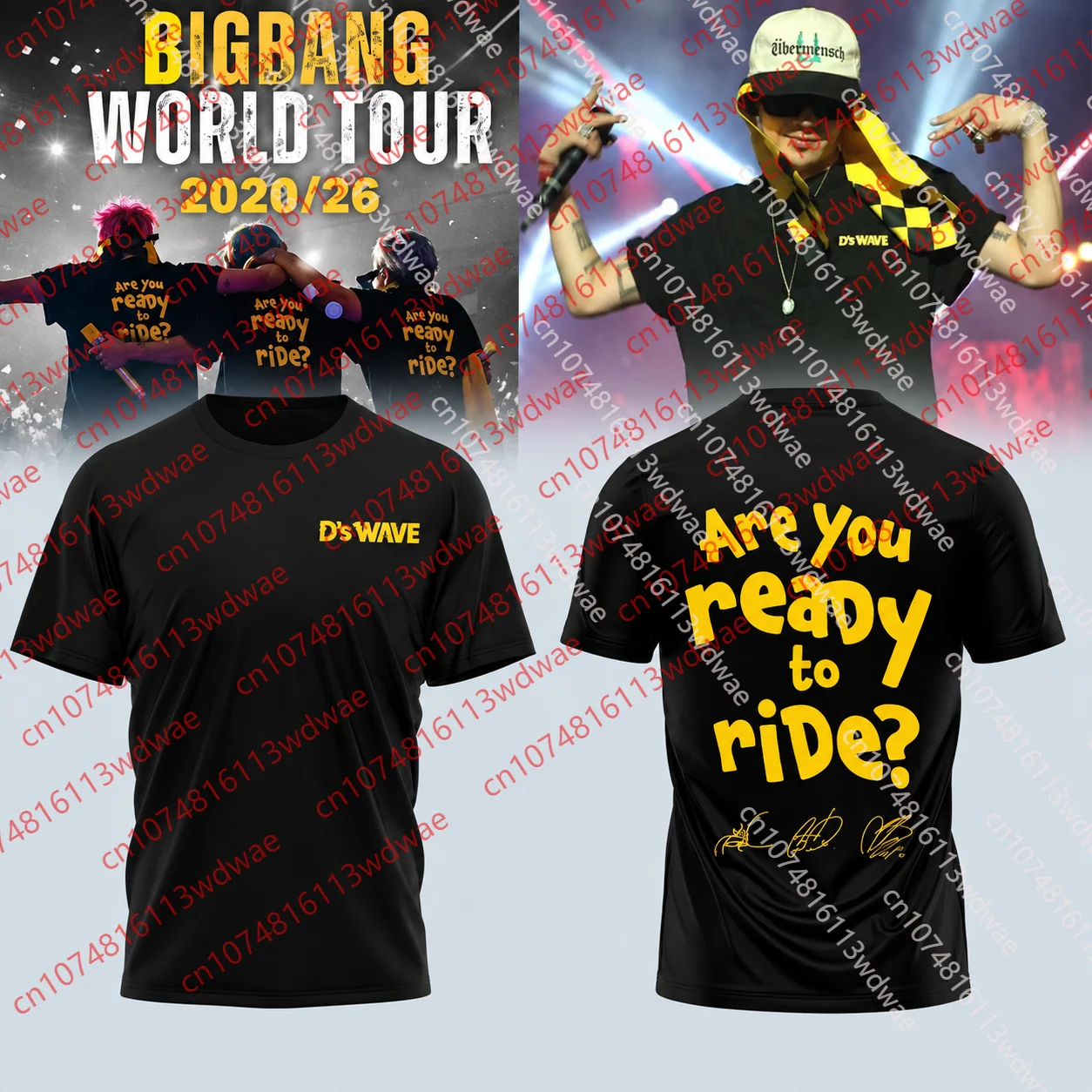 BIGBANG World Tour Are You Ready To Ride T Shirt Unisex Black Short Sleeve Tee D's Wave Slogan Kpop Concert Fan Merch Top