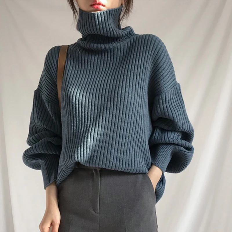 HELIAR Women Turtleneck Knitted Warm Sweater Long Sleeve Solid Loose Causal Jumpers Pullover Office Sweater Autumn Winter