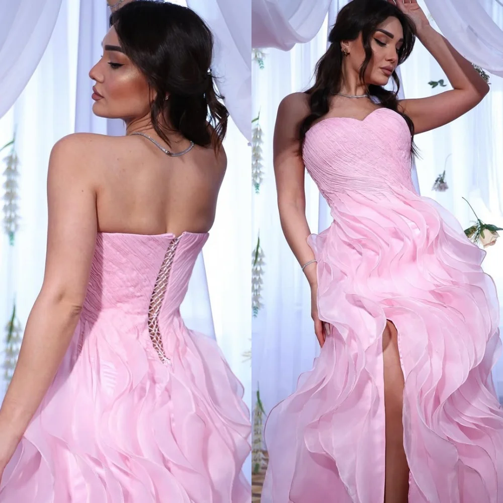 

Customized Fashion Pink Evening Dress Exquisite Sweetheart Celebrity Gowns Temperament Lace Up Back Special Occasion Gowns