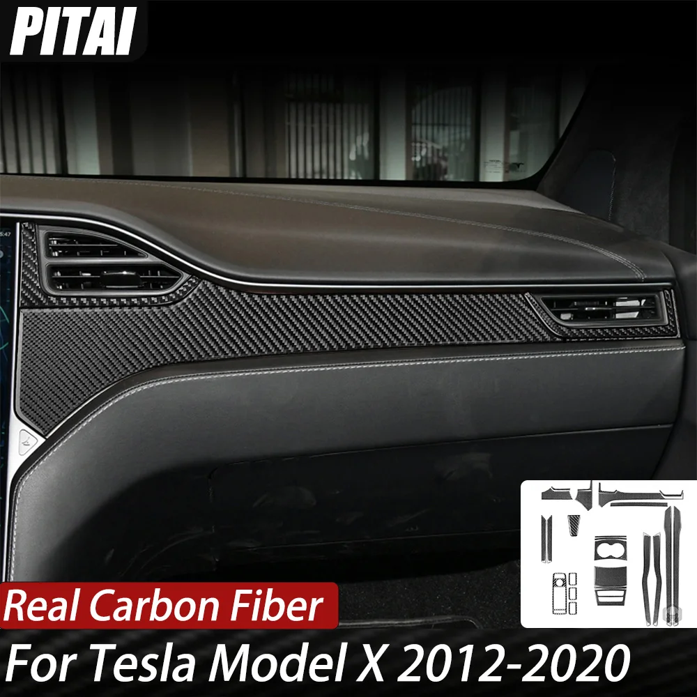 For Tesla Model X 2012-2020 Carbon Fiber Auto Set Cover Decal Panel Trim Strips Car Interior Accessories decoration Sticker