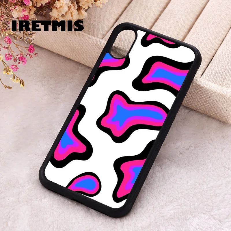 Iretmis Phone Cover Case For iPhone X XS Max XR 11 12 13 PRO MINI 14 15 16 Plus Rubber Colourful Cow Print Rainbow pattern