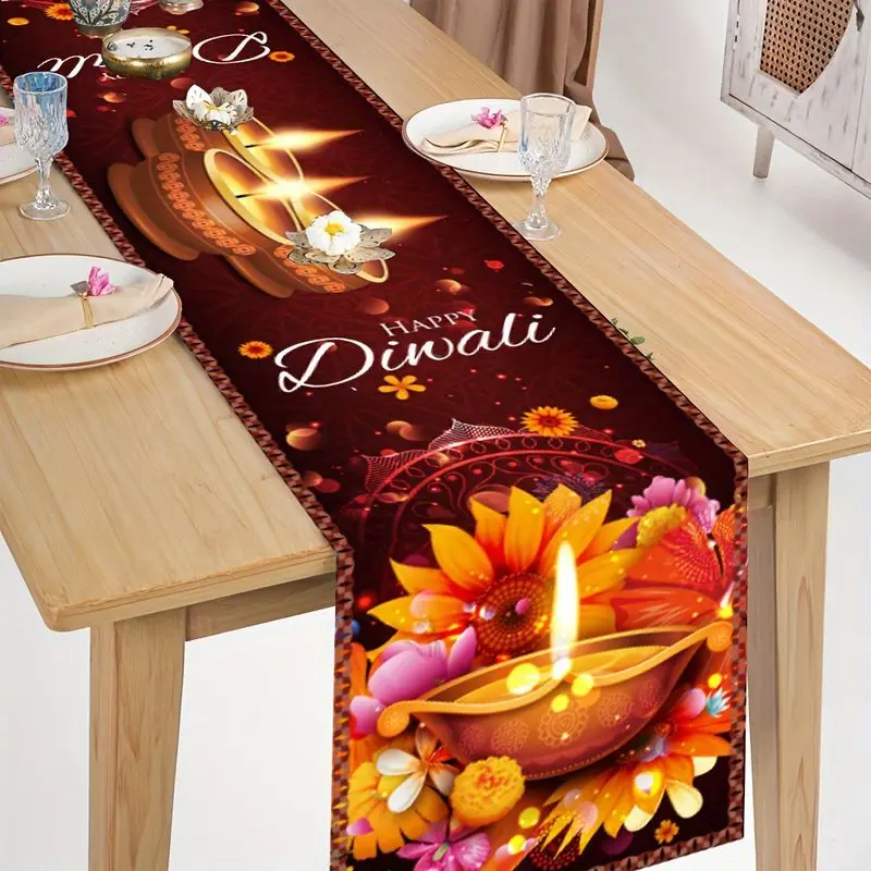 VIKAMA Diwali Table Runner Happy Diwali Festival Dining Table Cover for Home Party Festival Decoration