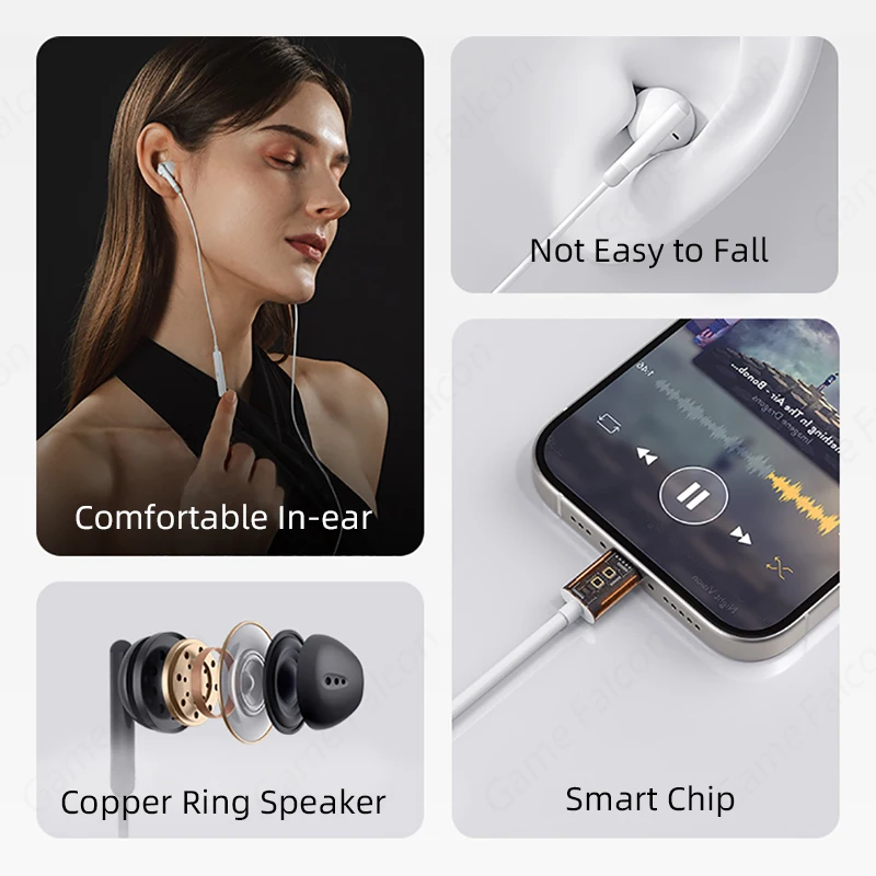 Hi-Fi наушники-вкладыши стерео наушники Type-C 3,5 мм подходят для Apple iPhone 15, Samsung, Xiaomi, iPad, проводные Bluetooth-наушники