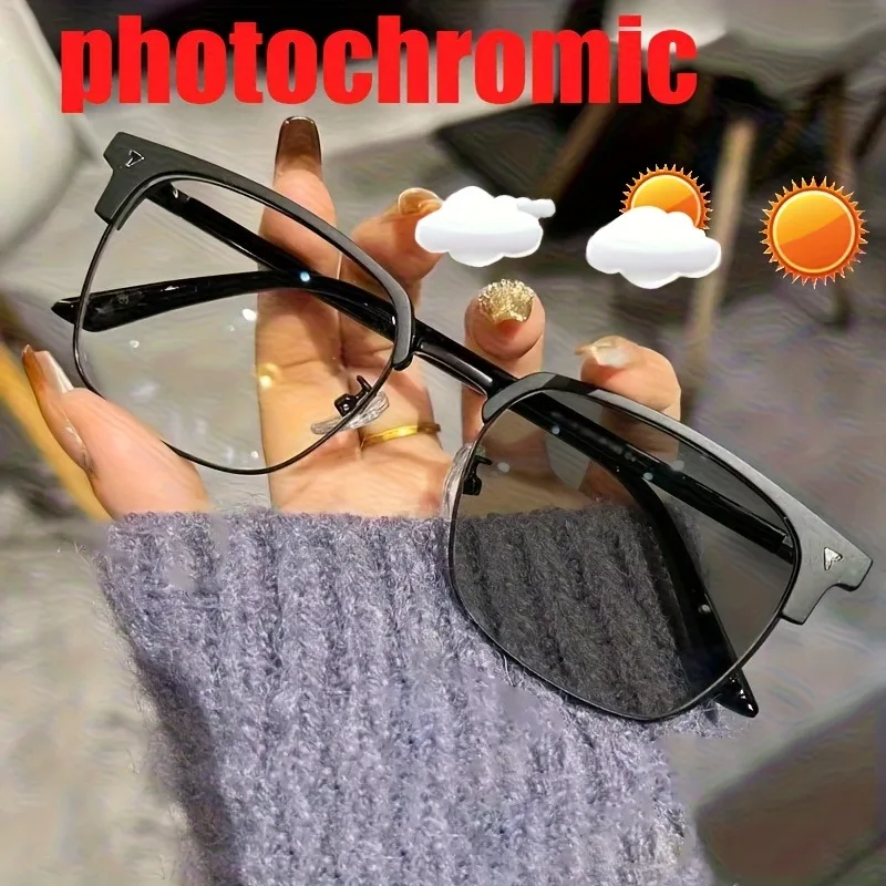 

Unisex Fashion Anti Blue Light Photochromic Glasses Men Women Trendy Half Frame Glasses