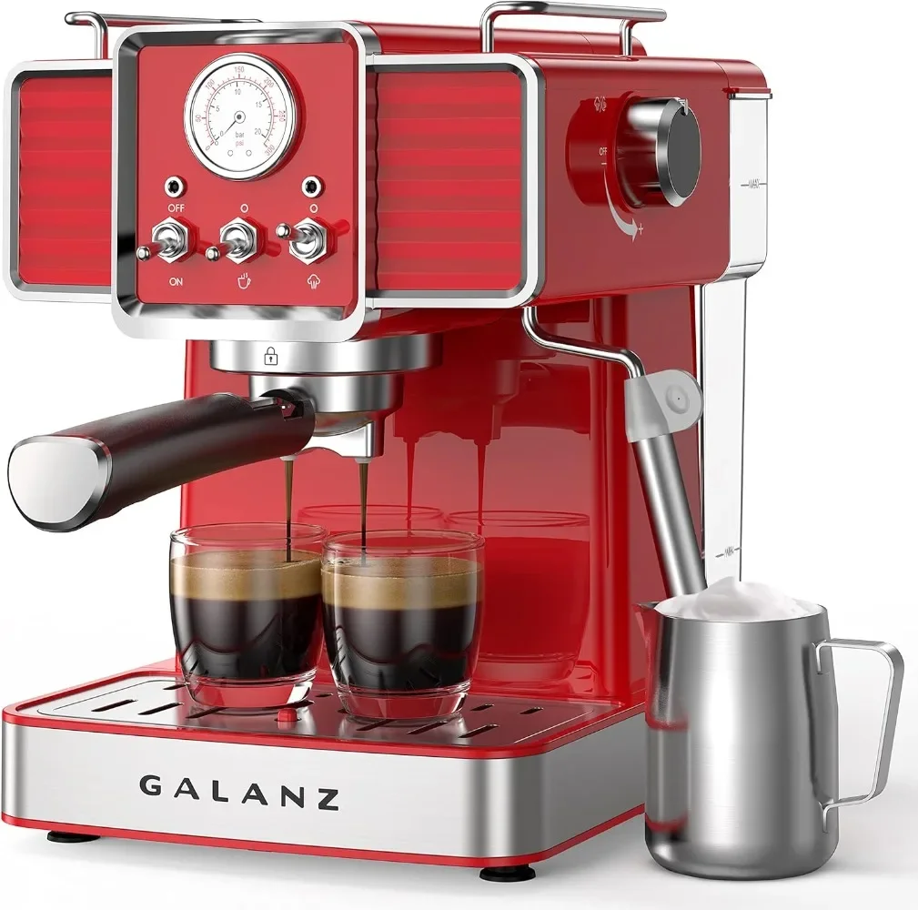 Galanz Retro Espresso Machine with Milk Frother, 15 Bar Pump Professional Cappuccino and Latte Machine, 1.5L Removable Water