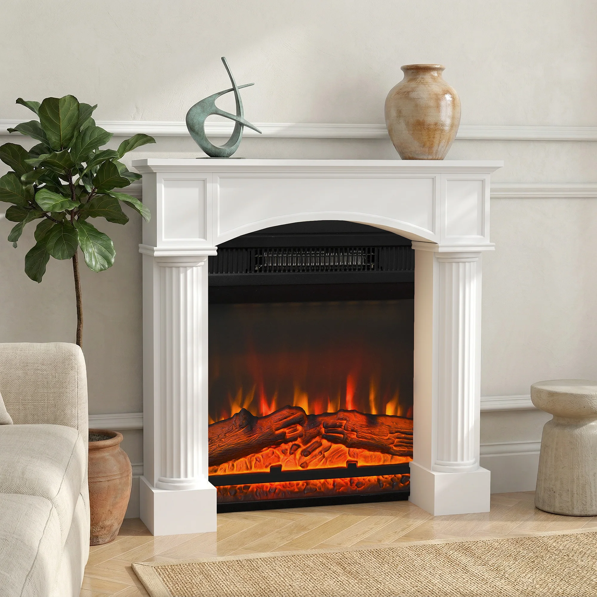 Modern Fireplace Mantel, Freestanding Fireplace Surround for Electric Fireplaces, 43.3