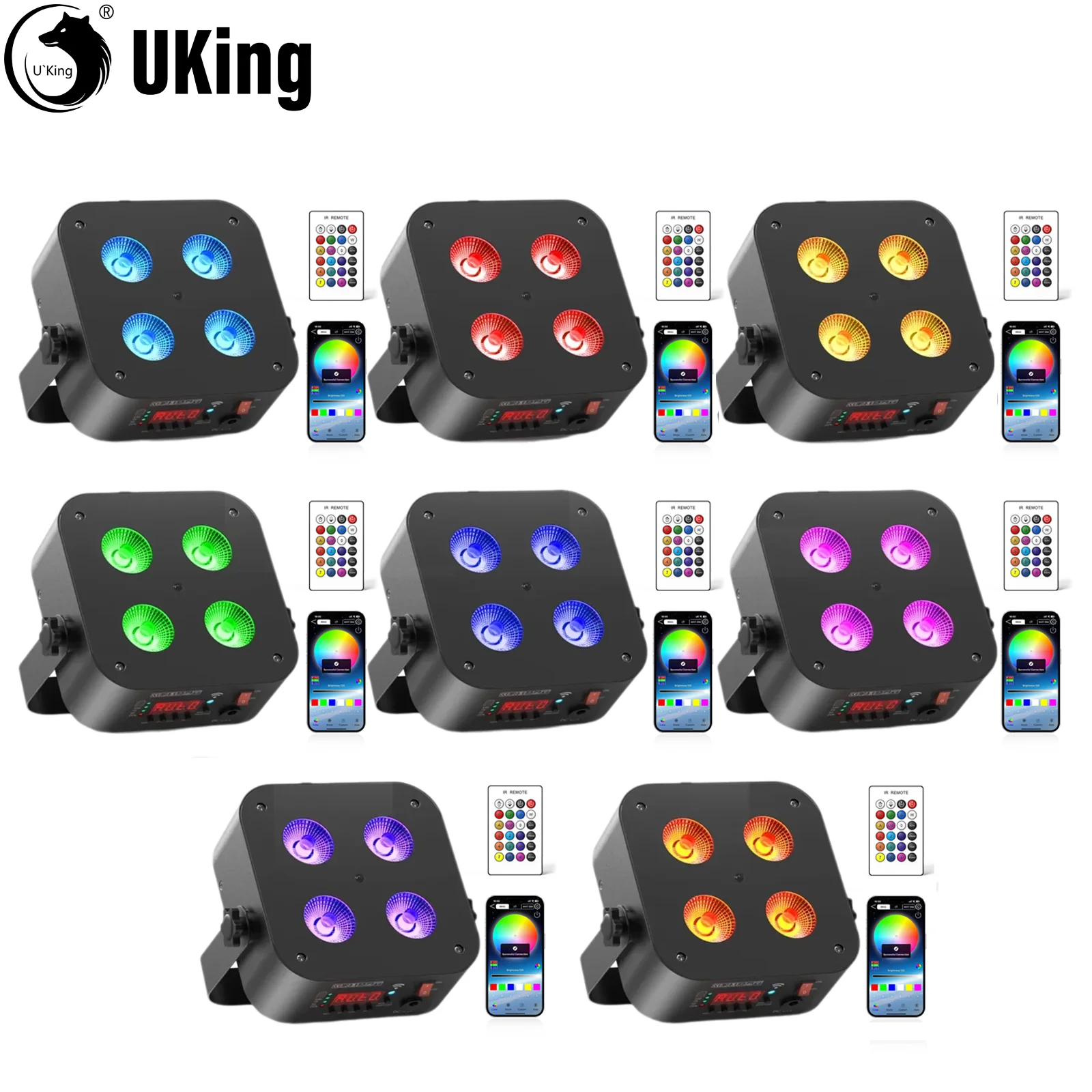 

U'King 8Pcs 4X18W RGBWAUV LED Par Lights Rechargeable Battery Powered Stage Light DMX512 Uplights For Wedding Party KTV Bar Show