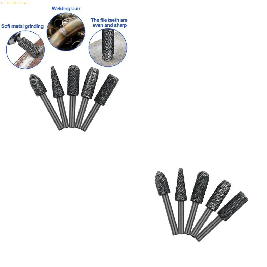 W3JE Rotary Burr Set Carving Tool Carbon Steel Twist Drill Bit Grinding for Head for Rotary Tools Woodworking Engraving