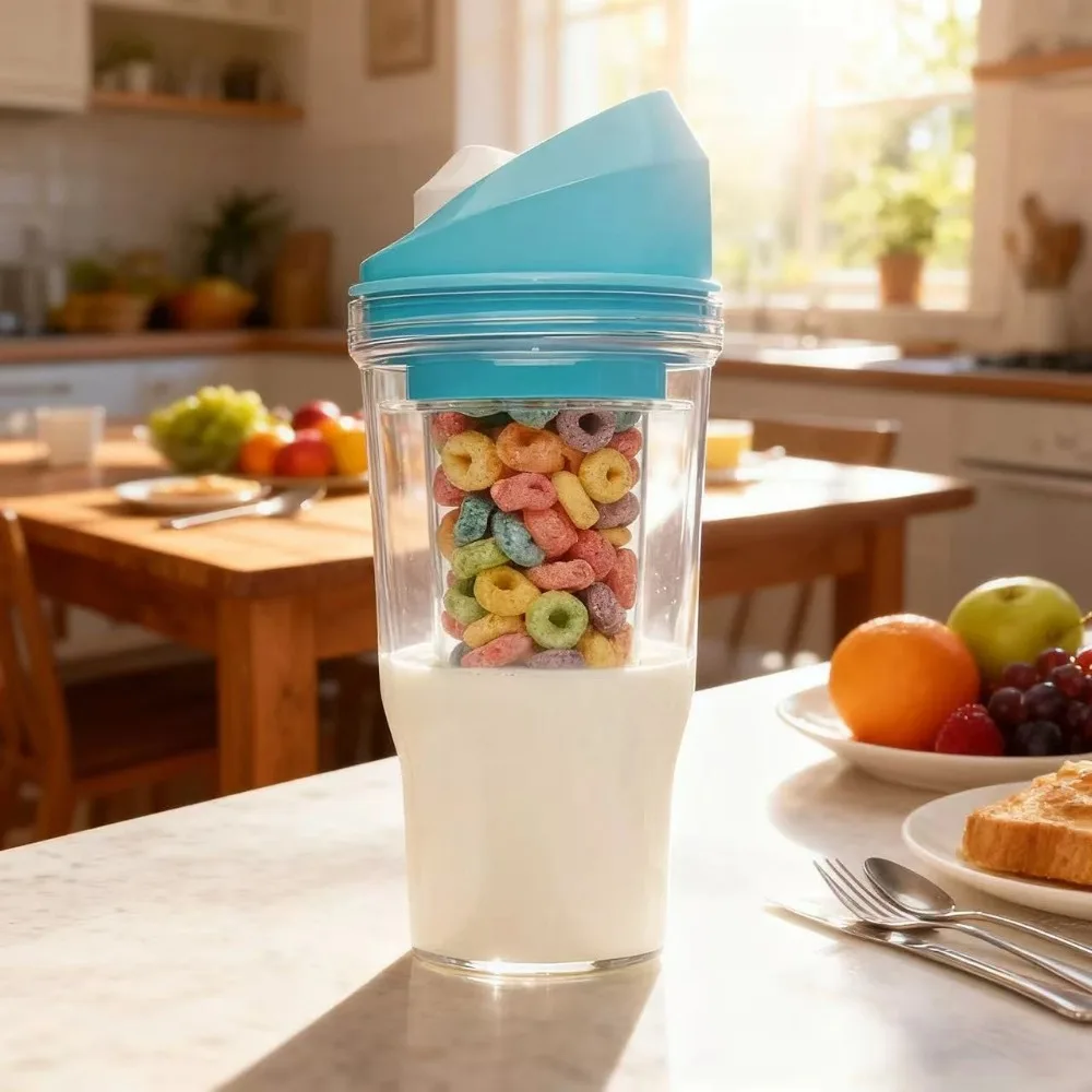 Taza de agua para desayuno de doble capa, separador de leche y cereales, uso portátil en frío y caliente a prueba de fugas, ideal para trabajadores de oficina y estudiantes
