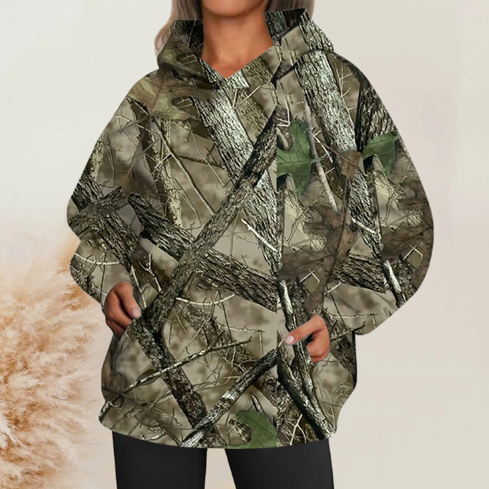 Women\'s Camo Hoodie Maple Leaf Print Oversized Sweatshirt Long Sleeve Hoodies With Dress Jumpsuit Women Women Long Zip Hoodie