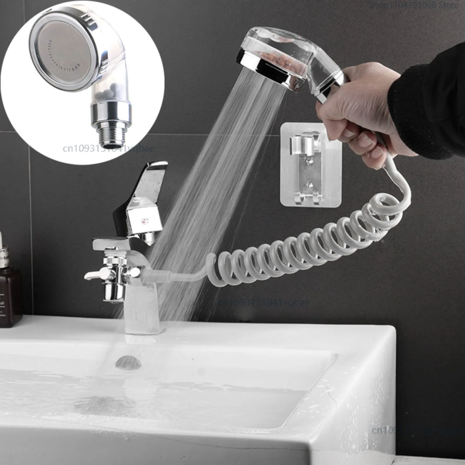 

Регулируемый душевой набор на присоске, настенный, удобный для установки, смеситель для раковины в ванной комнате, распылитель, удлинительная насадка для водопроводного крана