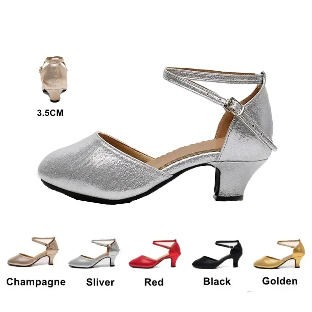 New Ballroom Dance Shoes Women's Medium Low Heel Soft Sole Square Dance Shoes Modern Dance Cha National Standard 3.5cm Heel