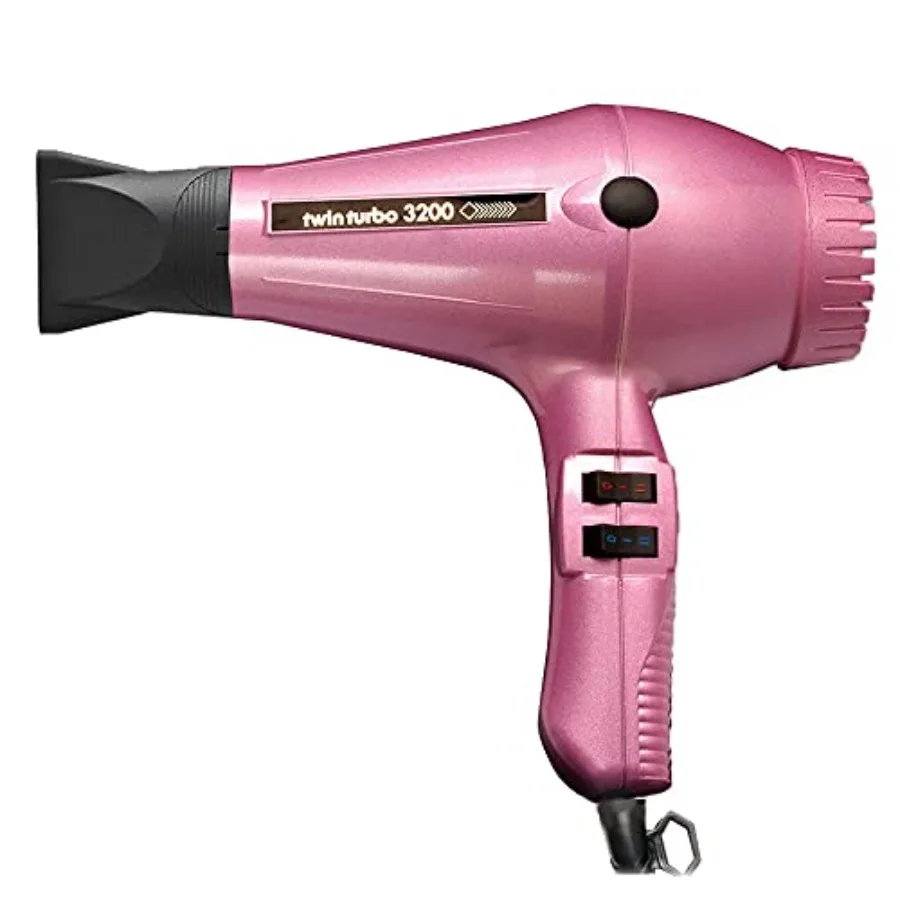 Turbo Power Twin Turbo 3200 Pink Hair Dryer + Hot Blow Attachment Bundle Professional High-Speed Dryer for Smooth Fast Drying i