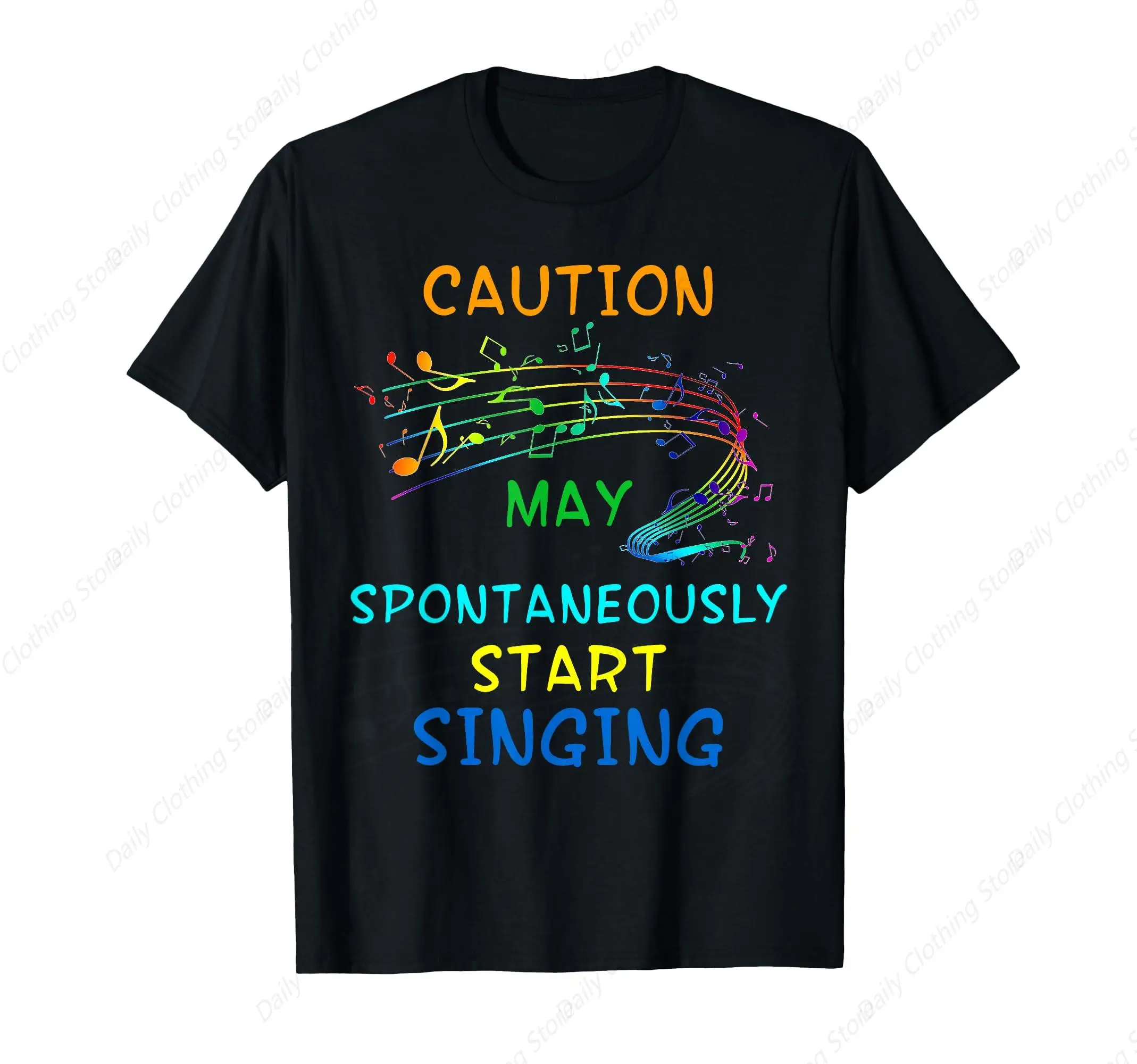 Singing Music Lover Gift - Caution May Start Singing T-Shirt Leisure Funny Graphic Short Sleeve Daily Comfortable Tee