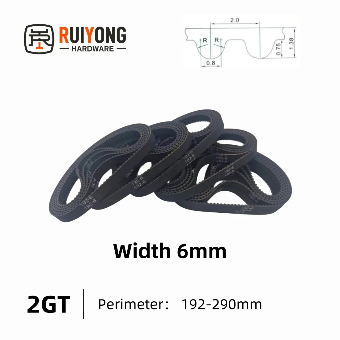 

GT2 2GT Timing Belt Pitch 2mm Width 6mm Closed Rubber Drive Belts Perimeter 192-290mm 3D printed parts