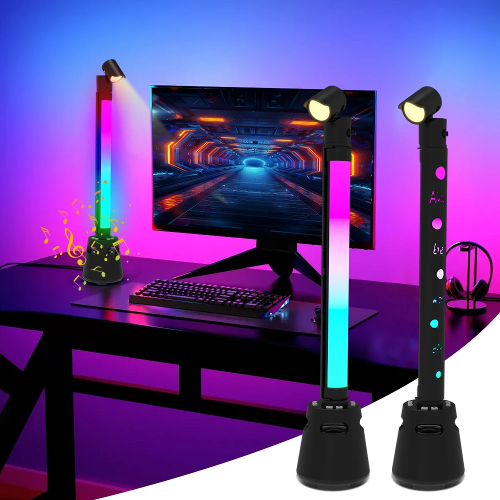 

2in1 RGB Sound Pickup Light LED Music Rhythm Ambient Lamp Desktop Small Desklight RGB Color DIY Game Party Atmosphere Decor Lamp