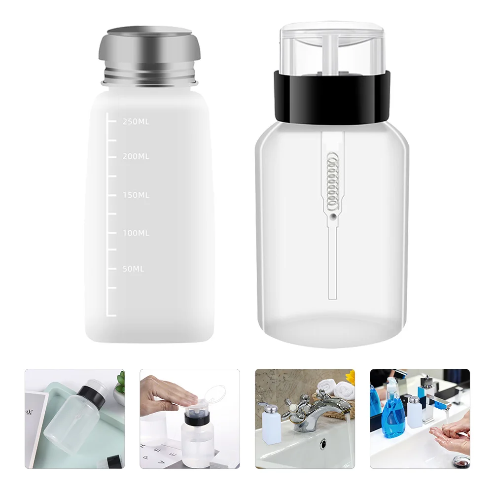 قطعتان من موزع مزيل طلاء الأظافر، زجاجة سفر قوية وخفيفة الوزن وصغيرة الحجم، سهلة الضغط، حاوية سائلة، موزعات سائلة
