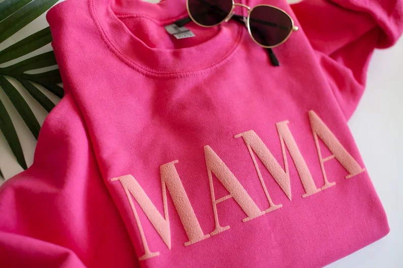 Mama Sweatshirt Pink Mama Girl Mom Sweatshirt Puff Print Gift for Her Pregnancy Reveal Mom Shirt Mother\'s Day Gift