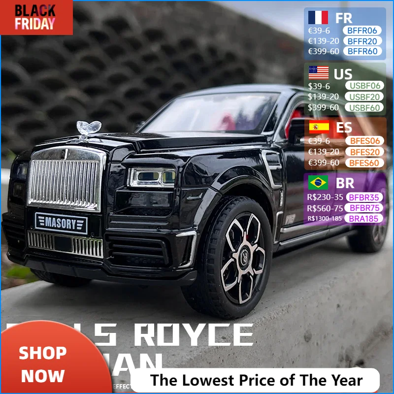 1:24 Rolls Royce Cullinan MASORY SUV Alloy Model Car Toy Diecasts Metal Casting Sound and Light Car Toys For Children Vehicle