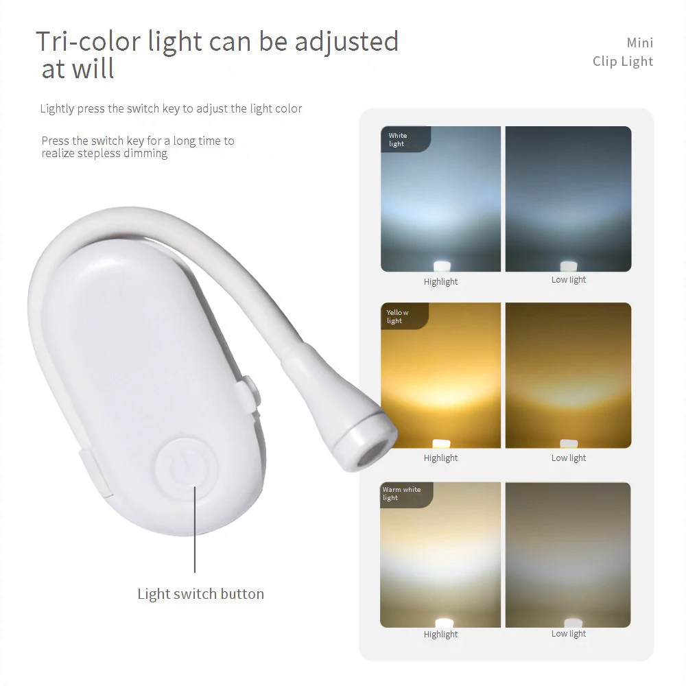 Foldable Mini Book Light Eye Protection Light Clip-on 360° Flip Study Lamp Rechargeable Battery Travel Bedroom Reading Lamp