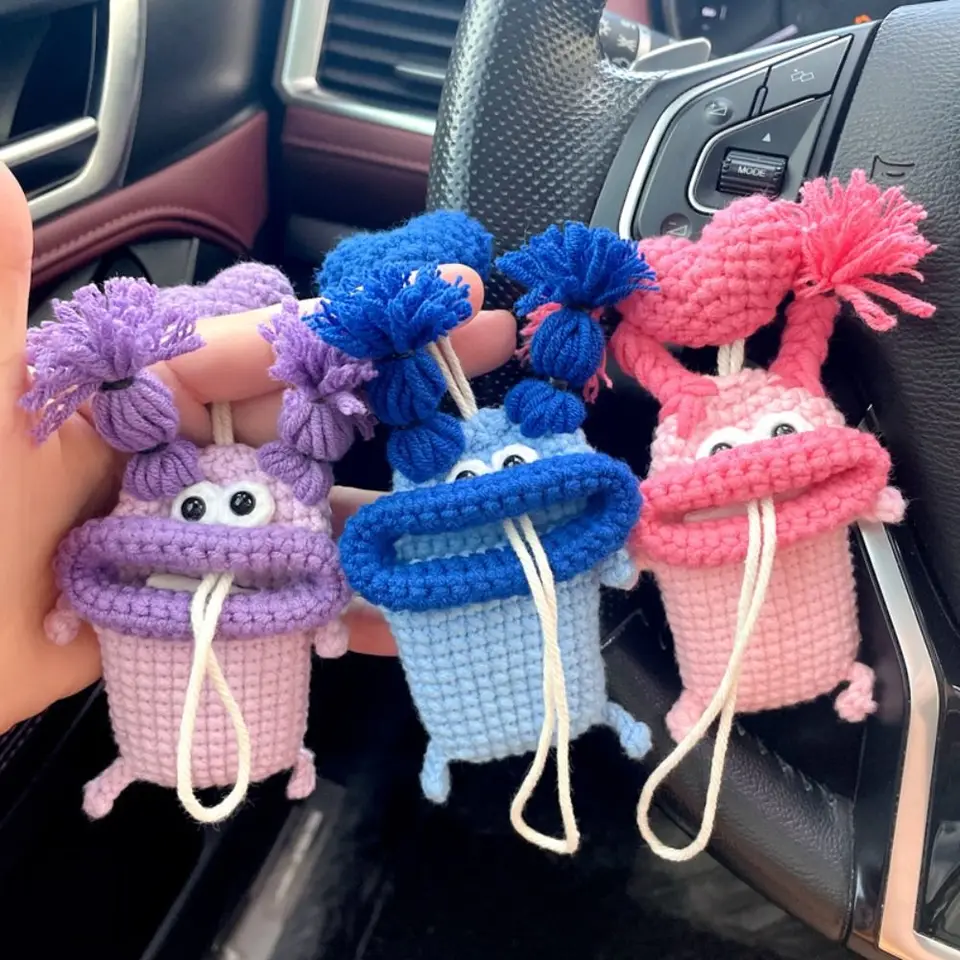 Gift Women Key Chain Car Key Cover Hand Woven Wool Key Bag