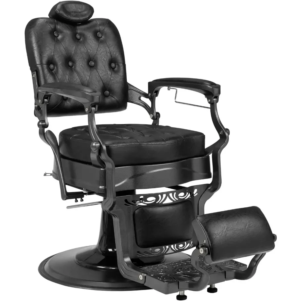 Heavy Duty Vintage Recline Barber Chair Hydraulic with Headrest, Supports Up To 700lbs & 360° Rotatable, Professional Sal