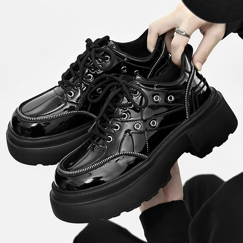 

Мужская роскошная модная обувь для сцены, ночного клуба, туфли на платформе, лакированная кожаная обувь на шнуровке, брендовые дизайнерские кроссовки, стильная обувь