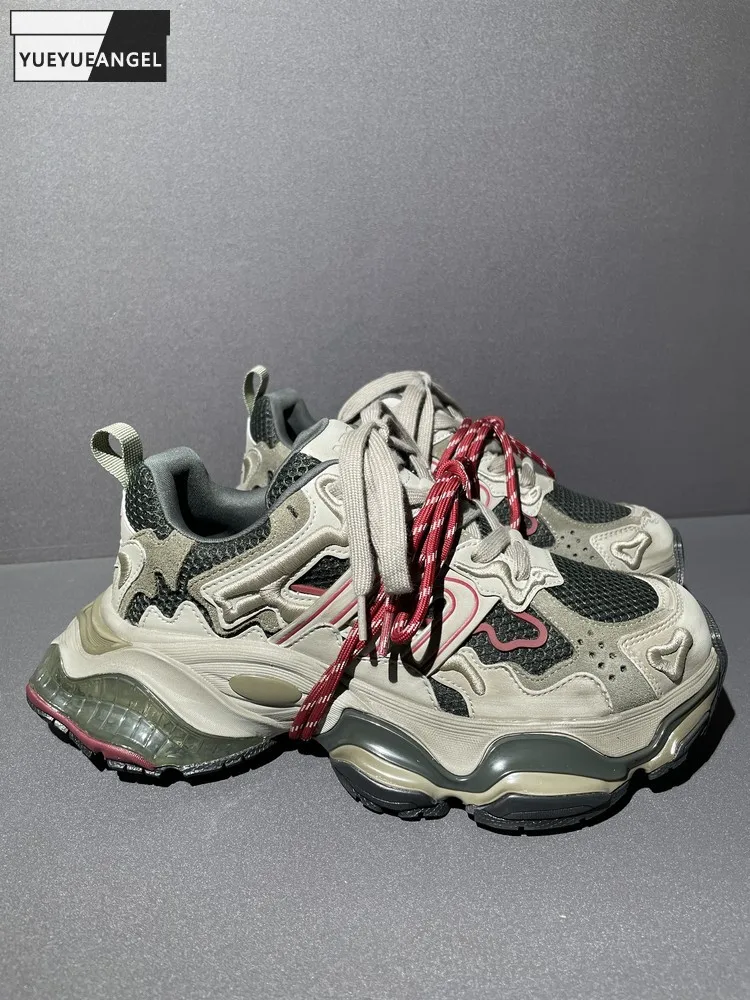 

Fashion Male New Dark Green Vintage Lace Up Low Cut Comfortable Patchwork Round Toe Sneakers Street Designer Casual Men Footwear