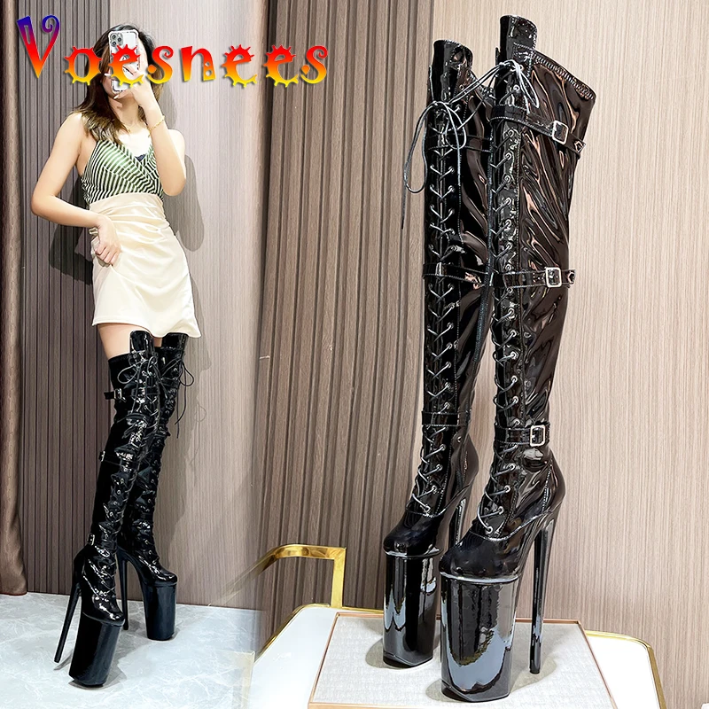 26cm Super High Heel Thigh High Boots Sexy Women Shoes Pole Dance Stripper Shoes Platform Over-the-Knee Zip Crotch High Boots