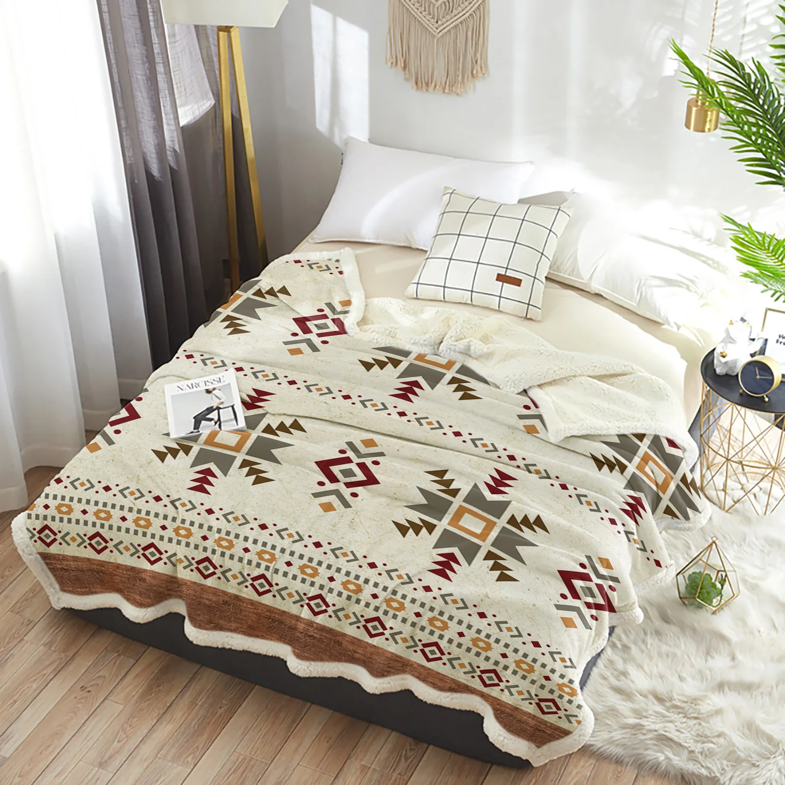 Retro Geometric Figures Cashmere Blanket Winter Warm Soft Throw Blankets for Beds Sofa Wool Blanket Bedspread