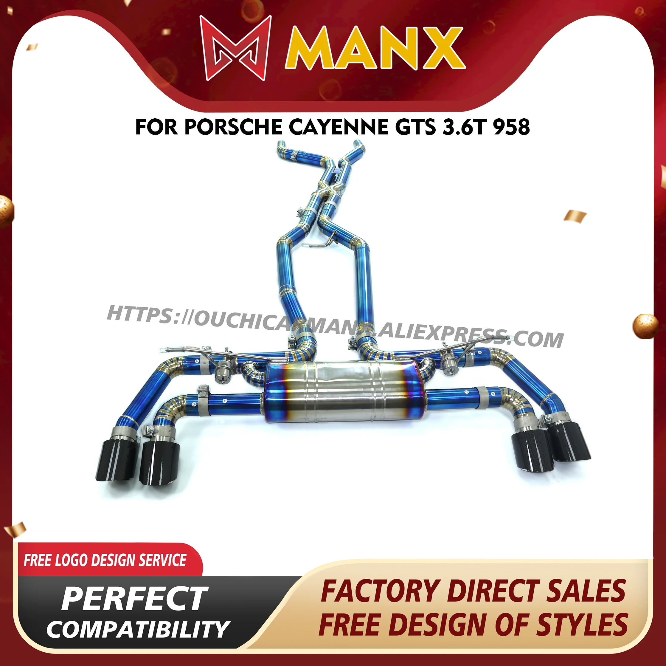 

MANX Catback for Porsche Cayenne GTS 3.6T 958 Ti Vacuum valve Exhaust system Long service life