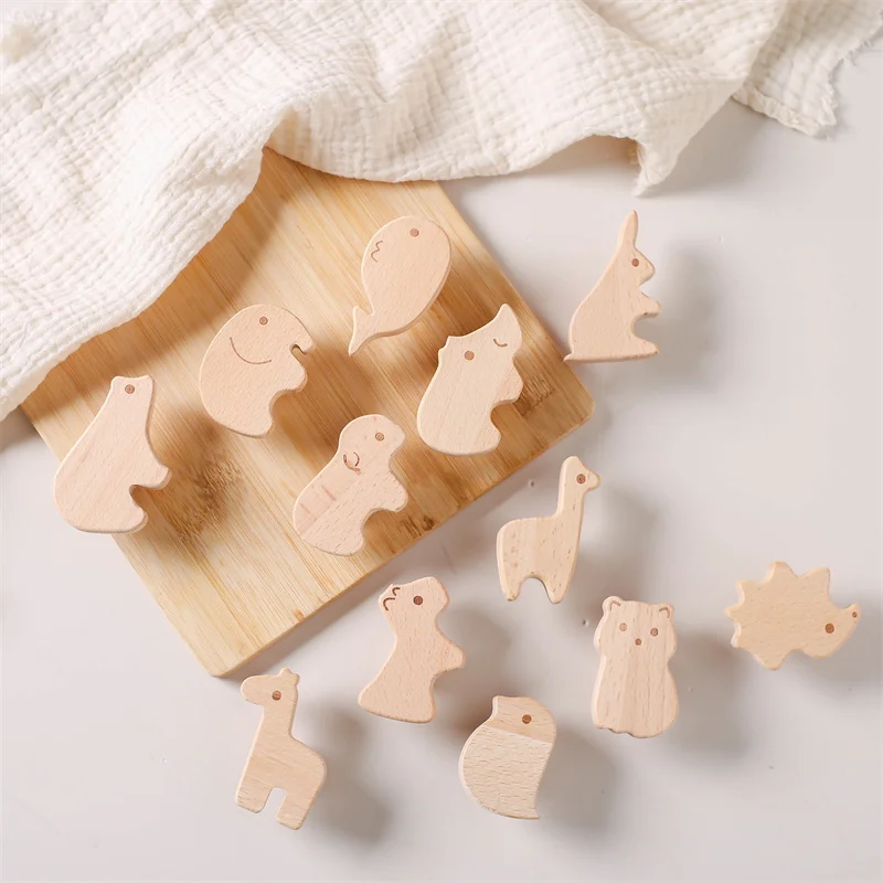 6/12pcs Wooden Cartoon Animal Bear Rabbit Dinosaur Drawer Knob Cupboard Furniture Drawer Pulls Handles with Screws Dresser Knob