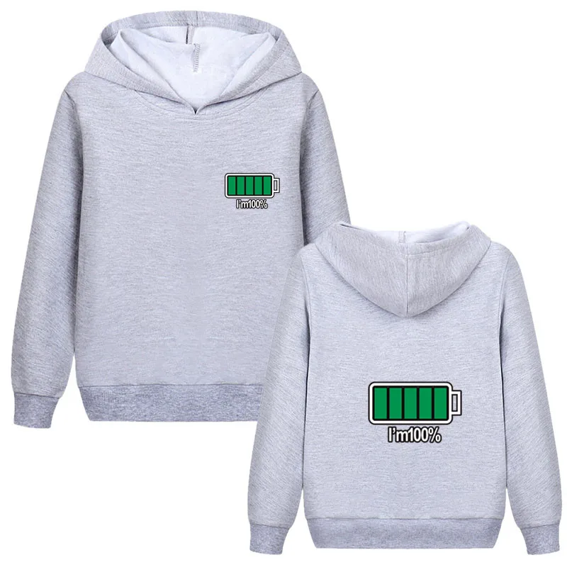 New Novelty Design Clothes Boy Girl Full Energy Funny Full Batteries Pullover Hoodies Kids Hoodey Sweatshirt Tope Tops