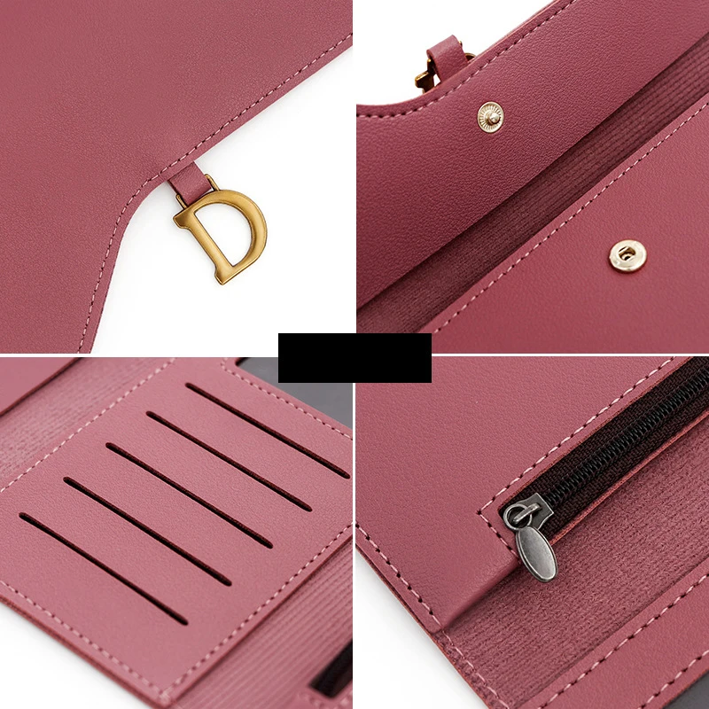 LAYRUSSI Simple Long Money Wallet Student Clutch Women Solid Color Multi-function Purse Multi-card Holder Pocket Buckle Card Bag