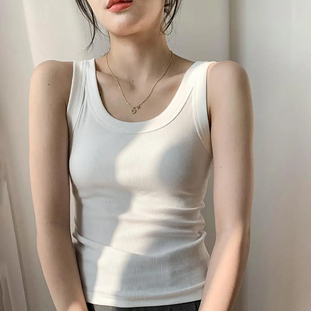 

Women Vest, O-Neck Sleeveless Ribbed Slim Camis, Women Solid Color Elastic Tank Top, Sexy Basic Tee Shirt, Women Clothing