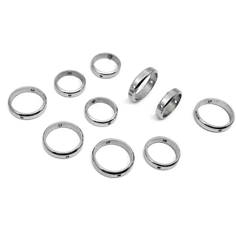 10 Stück Edelstahl-Abstandsperlen mit Doppelloch, Kreisförmige Rahmenperlen, Abstandsringe, Verbinder für DIY-Schmuckherstellung und Bastelarbeiten – Detail 3