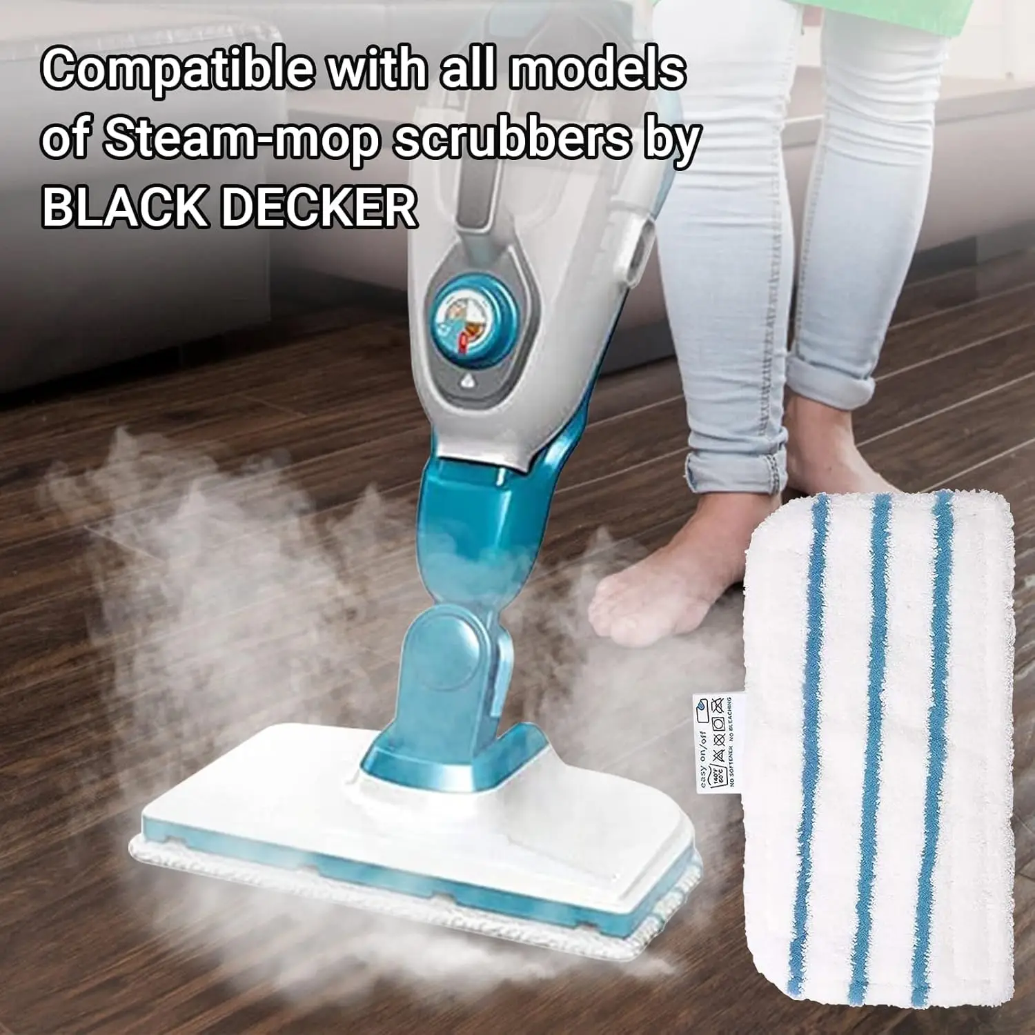 Steam Mop Pads Compatible with Black+Decker Steam Mop FSM1630, FSM1616, FSMH13E5, FSM1321, FSM1605, FSMH13151SM, FSMP20, FSM1620