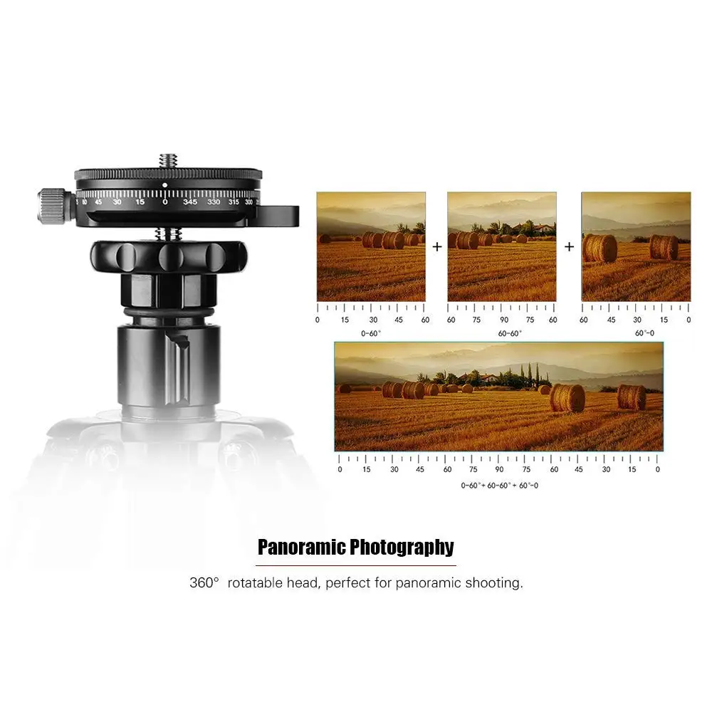 Camera Pan Base With Style Plate, 0.95Cm Screw Aluminum Panoramic Ball Tripod With Bubble Level, Load Capacity 22 Lbs
