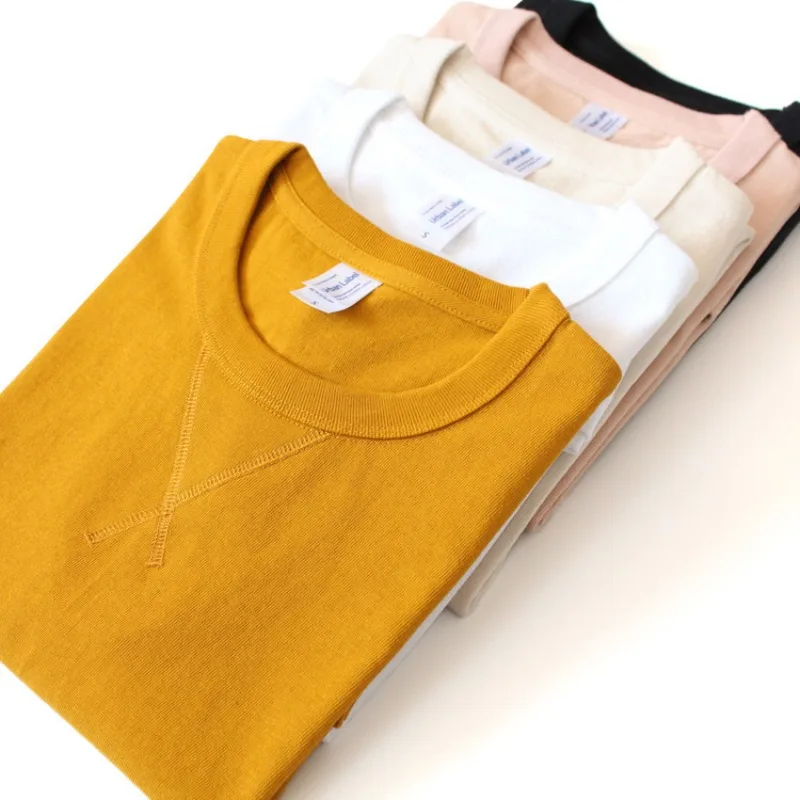 Men's 100% Cotton 245gsm Heavyweight T Shirt Short Sleeve Rolled Crew Neck Seamless Tubular Regular Fit Casual Basic Top