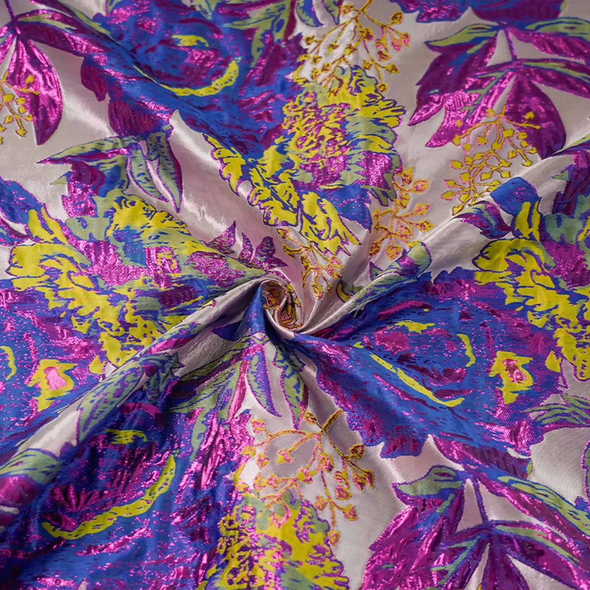 Gold Silk Purple Blue Flower Relief Jacquard Fabric Retro Dress Cheongsam Jacket Decorative Sewing Fabric